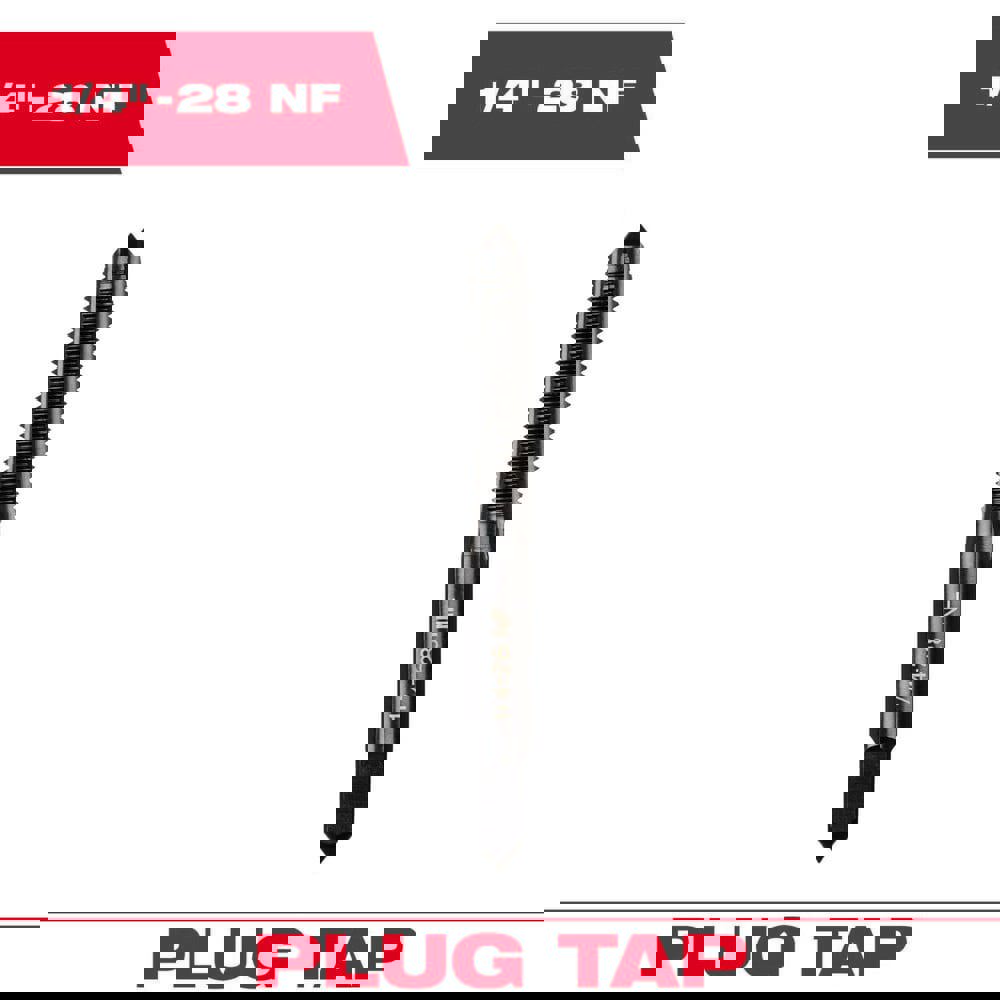 Straight Flute Taps; Tap Type: Straight Flute ; Thread Size (Inch): 1/4-28 (UNF) ; Chamfer: Plug ; Material: High-Carbon Steel ; Coating/Finish: Black Oxide ; Thread Direction: Right Hand